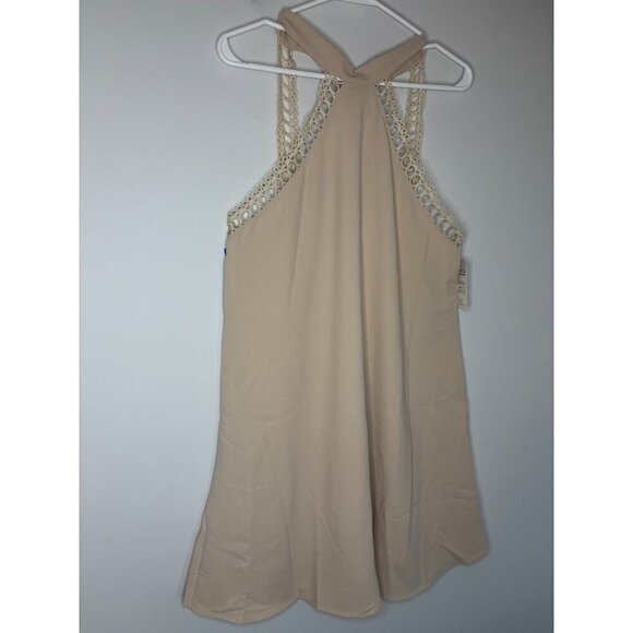 CUPSHE NEW Sunshine Vibes Neutral Mini Dress Womens L Beige Halter Tie Bridal - Picture 1 of 11